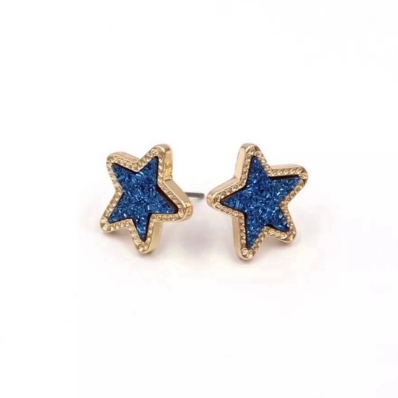Jewelry - Druzy Star Post Back Earrings Good Tone Blue